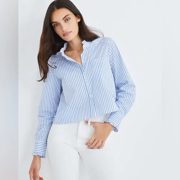 Veronica Beard Whitman Ruffle Button up Shirt Bluebell - Picture 3 of 14